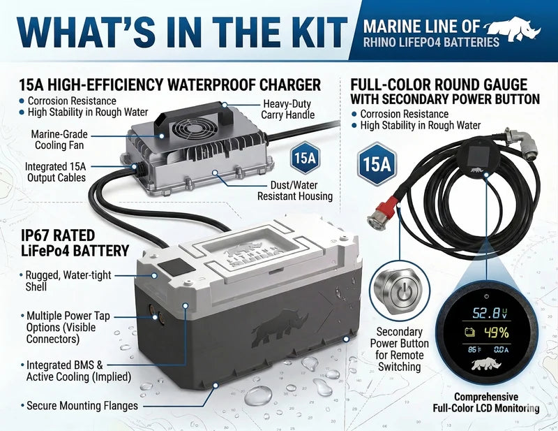 “Superior Lithium Performance” Rhino 12.8V (12V) 392AH Marine LiFeP04IP67 Conversion Kit