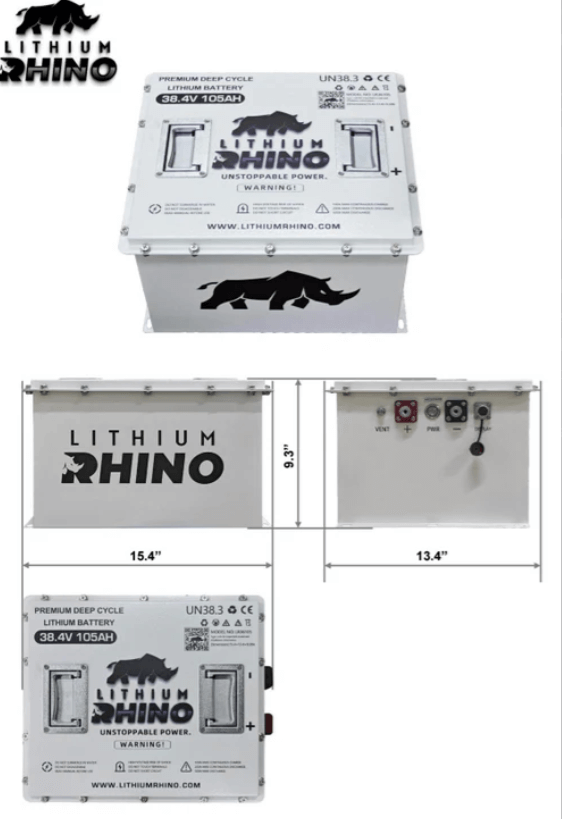 “Rhino 38.4V (36V) 105AH” Lithium Golf Cart Battery - Complete Kit