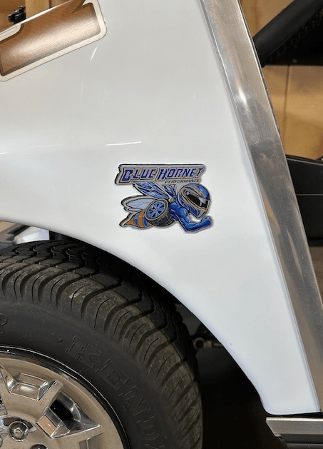 PQ “Blue Hornet Performance” Golf Cart Body Emblem, Aluminum Plate with Automotive Grade Adhesive Backing