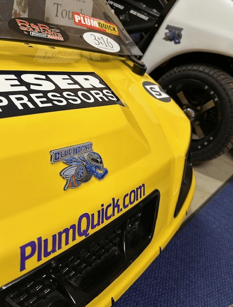 PQ “Blue Hornet Performance” Golf Cart Body Emblem, Aluminum Plate with Automotive Grade Adhesive Backing