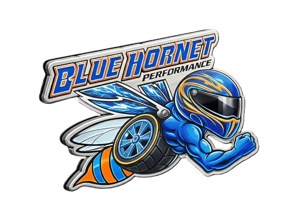 PQ “Blue Hornet Performance” Golf Cart Body Emblem, Aluminum Plate with Automotive Grade Adhesive Backing